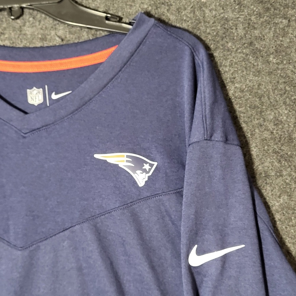 New England Patriots Mens 3XL Nike Dri-FIT Long Sleeve V-Neck Shirt Navy Blue